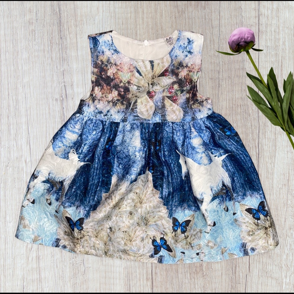 Baylorchild Unicorn Blue Little Girls Dress,sizeT4